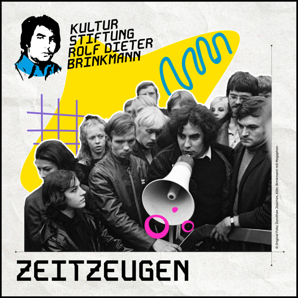 Cover des Zeitzeugen Podcast von Markus Fauser 
© Original Foto: Dorothee Joachim, Köln: Brinkmann mit Megaphon